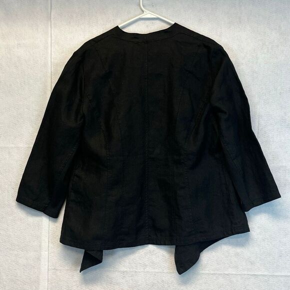 NWT CHICO'S Linen Jacket Size 2/Large Black Drape Open Front 3/4 Sleeve New - Picture 10 of 13